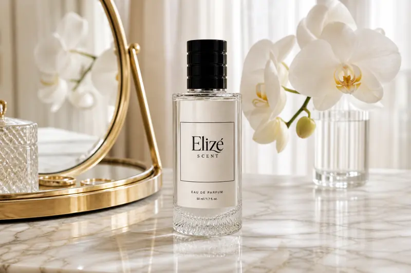 Elizé bottle on marble vanity